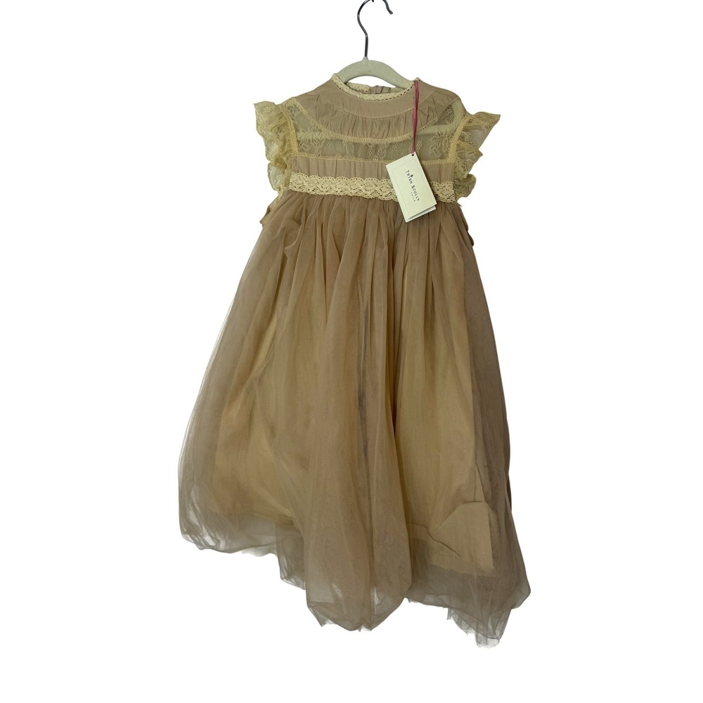 Trish Scully Child Dress Girls 6 Beige Lace‎ Tulle Flutter Sleeve Party Wedding
